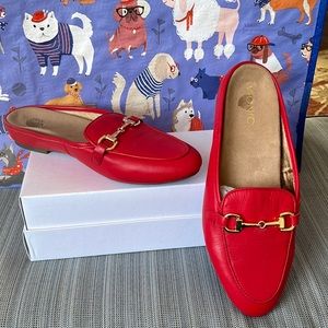 Vionic Red Leather Slip-On Horsebit Mules
